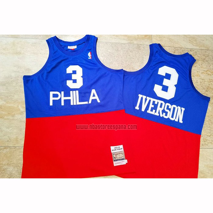 Camiseta Philadelphia 76ers Allen Iverson NO 3 Retro Azul Rojo